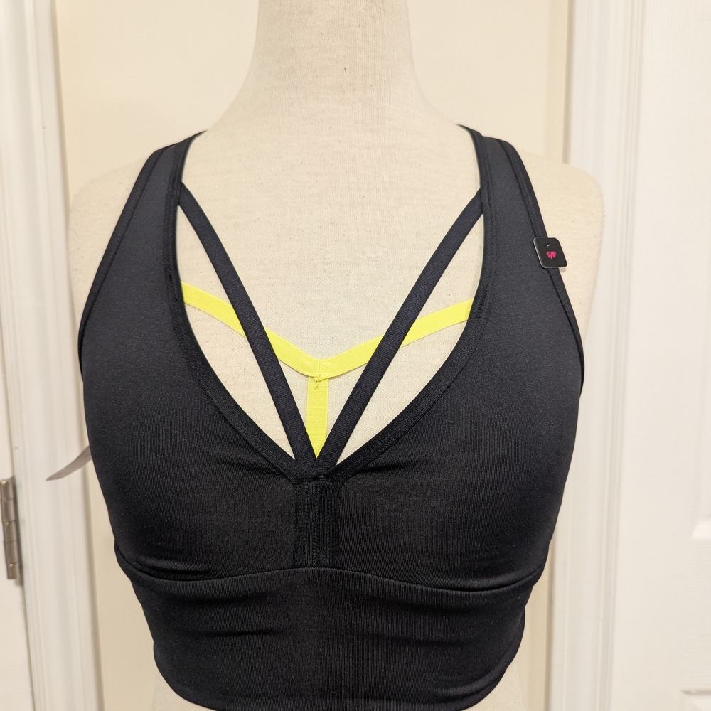 La SENZA Black and Yellow Sports Bra with Geometric Straps